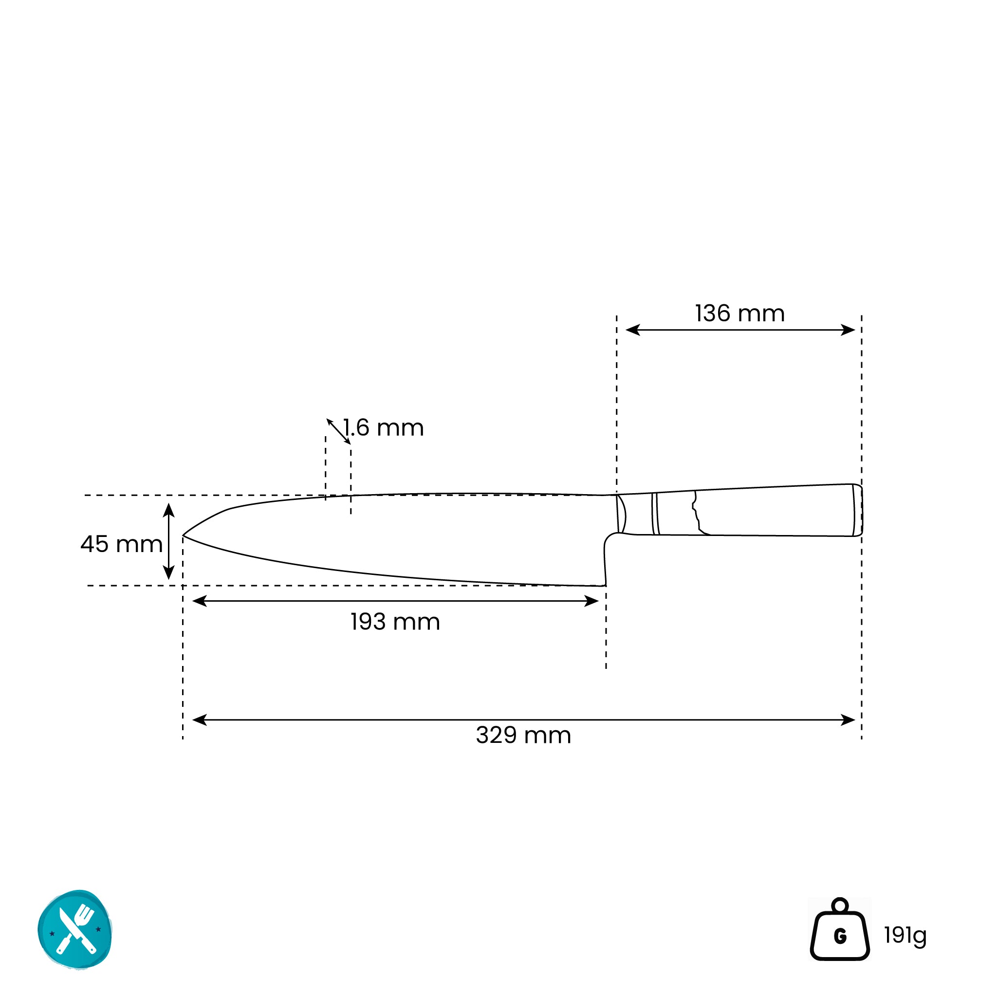 Sukomesser - Epoxy Sapphire - Damast Kochmesser 20 cm