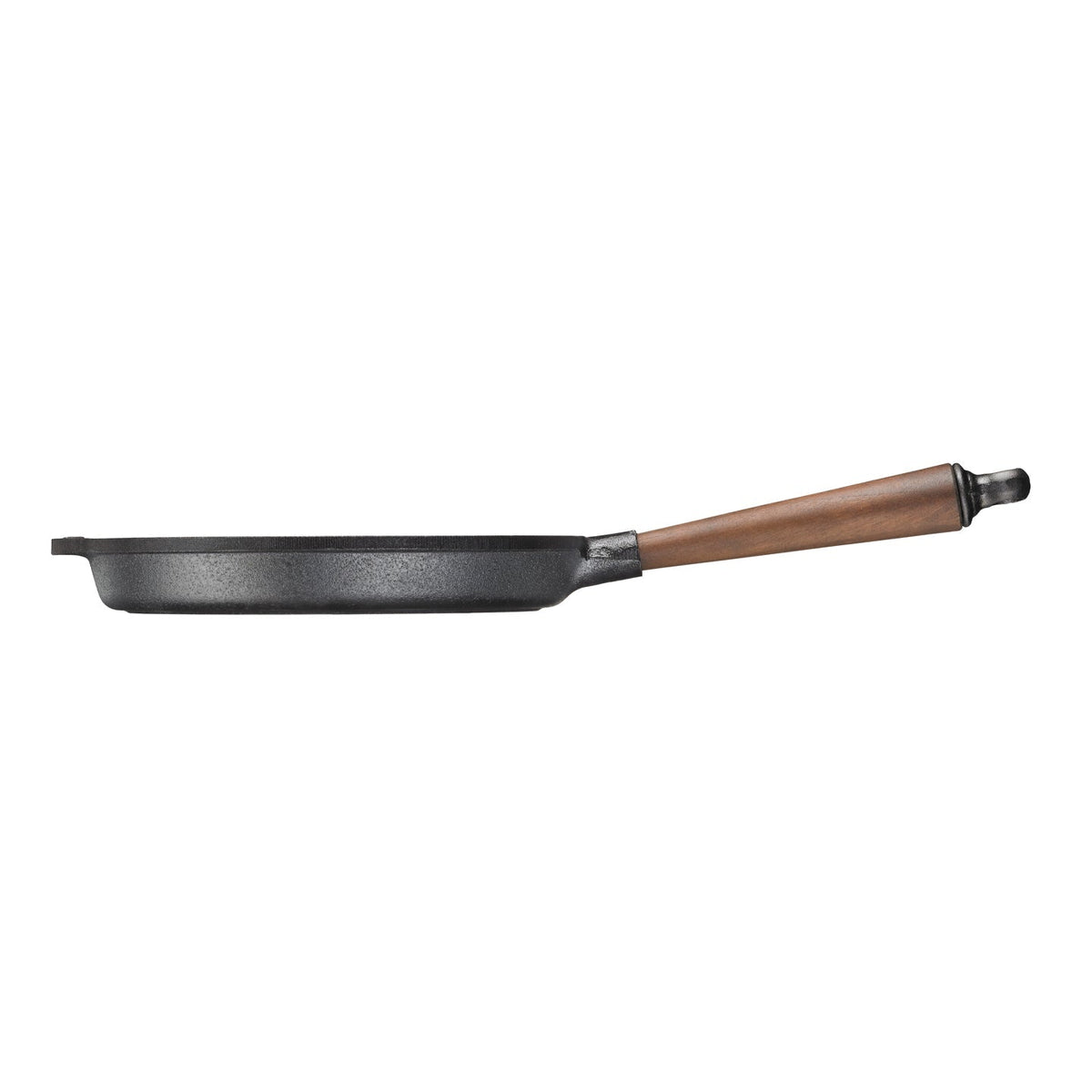 Walnut handle cast iron grill pan by Skeppshult, ideal for grilling, searing and cooking