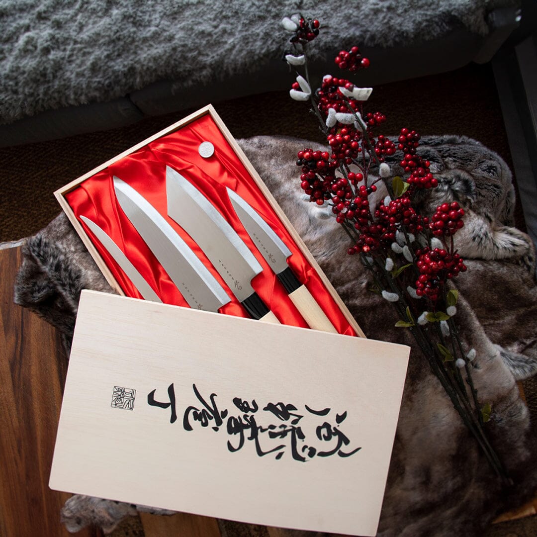 Satake - Japanisches 4-teiliges Messerset aus Magnolienholz