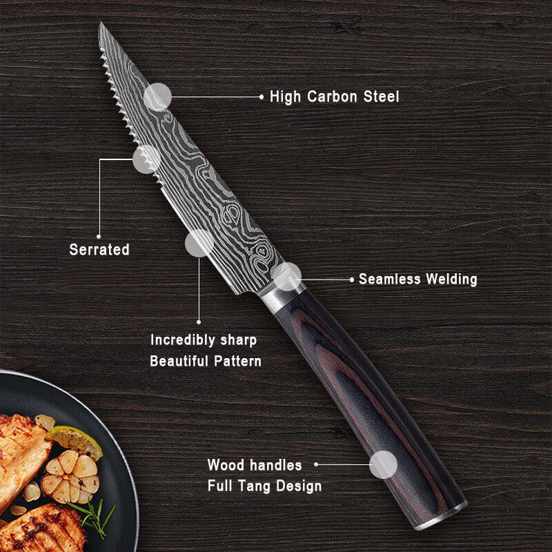 Japanisches Steakmesserset, 5 Zoll Steakmesser mit Wellenschliff