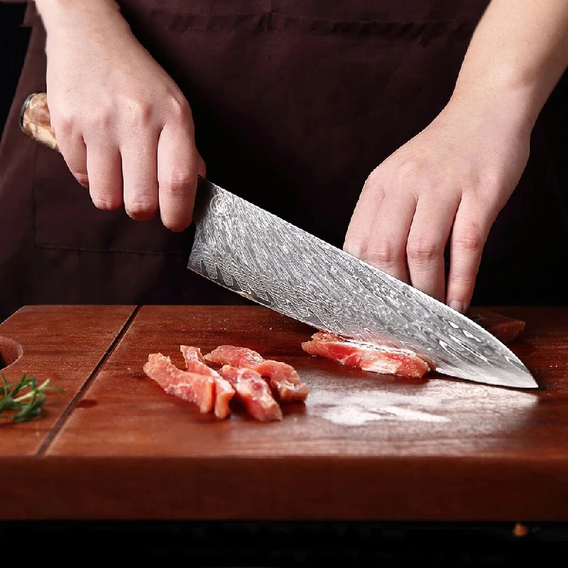 Messer Aus Damaststahl Mit Blauem Harzgriff - Japanische Damast Messerset