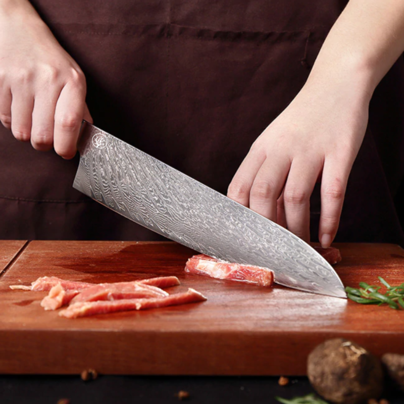 Messer Aus Damaststahl Mit Blauem Harzgriff - Japanische Damast Messerset