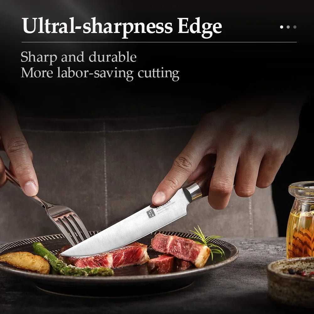 Sukomesser German Steel Steakmesser, 5 Zoll Steakmesser mit Wellenschliff