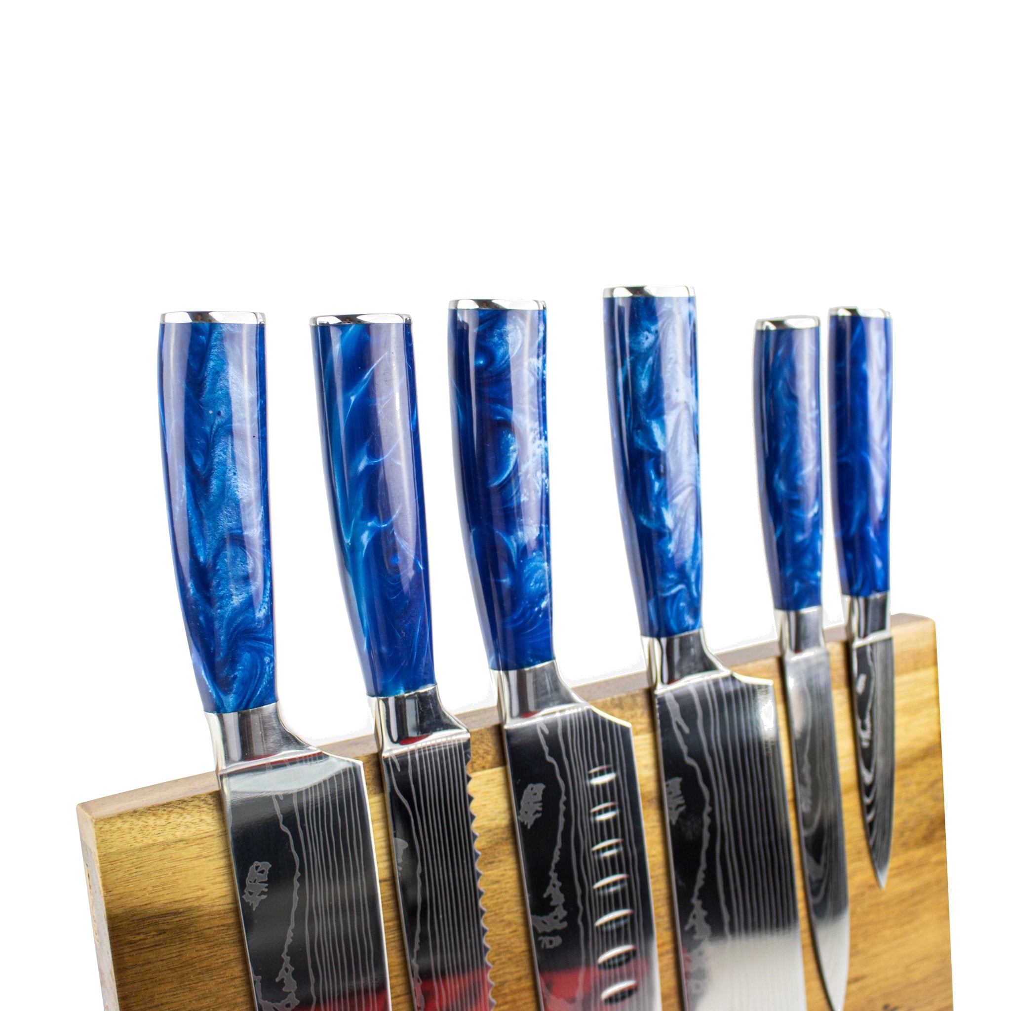 Sukomesser - Epoxy Sapphire 6-teiliges Damaszener Messerset + Akazienhalter 1