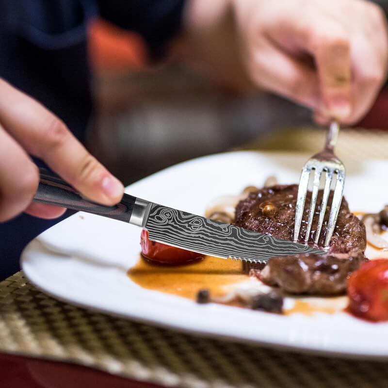 Japanisches Steakmesserset, 5 Zoll Steakmesser mit Wellenschliff