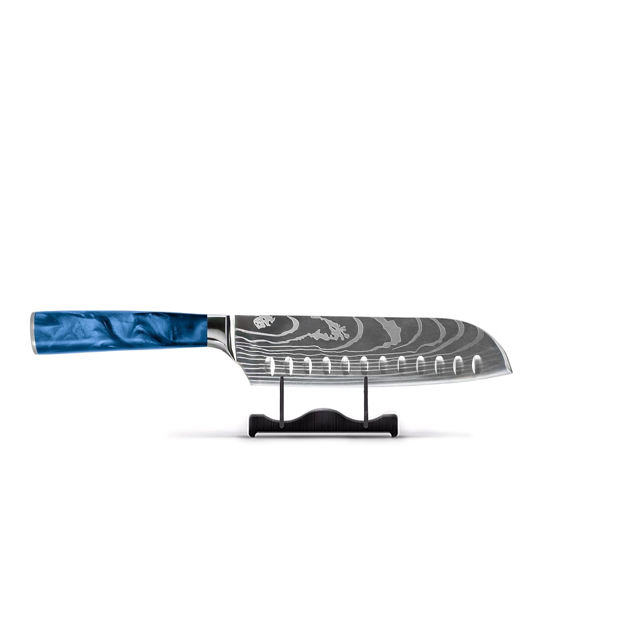 Suko Messer – 3-teiliges Messerset mit Damaszener-Print und Epoxid-Saphir – Kochmesser + Santoku + Schälmesser